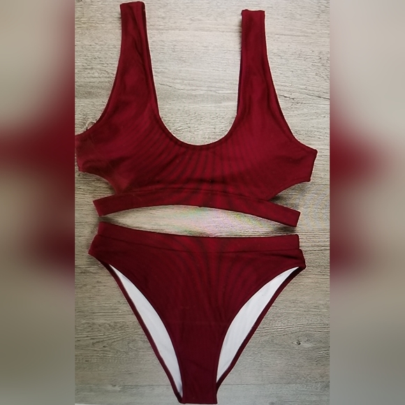 NWOT HIGH WAISTED  CROP TOP CUT OUT CHEEKY HIGH RISE SWIM SUIT BIKINI - Picture 4 of 9